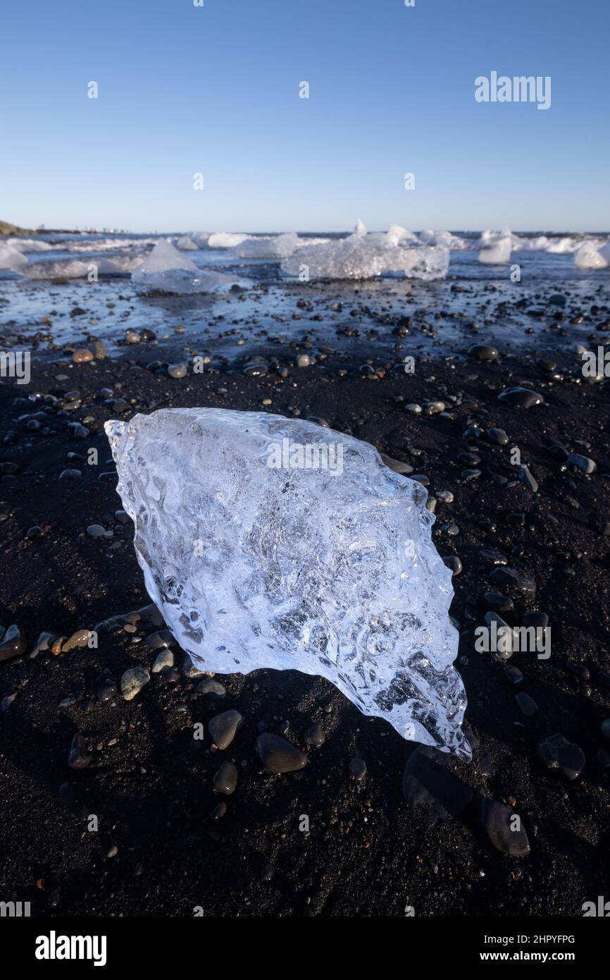 Picture of a shiny ice formation on the Diamond beach in the Jokulsarlon lagoon in Iceland Stock Photo