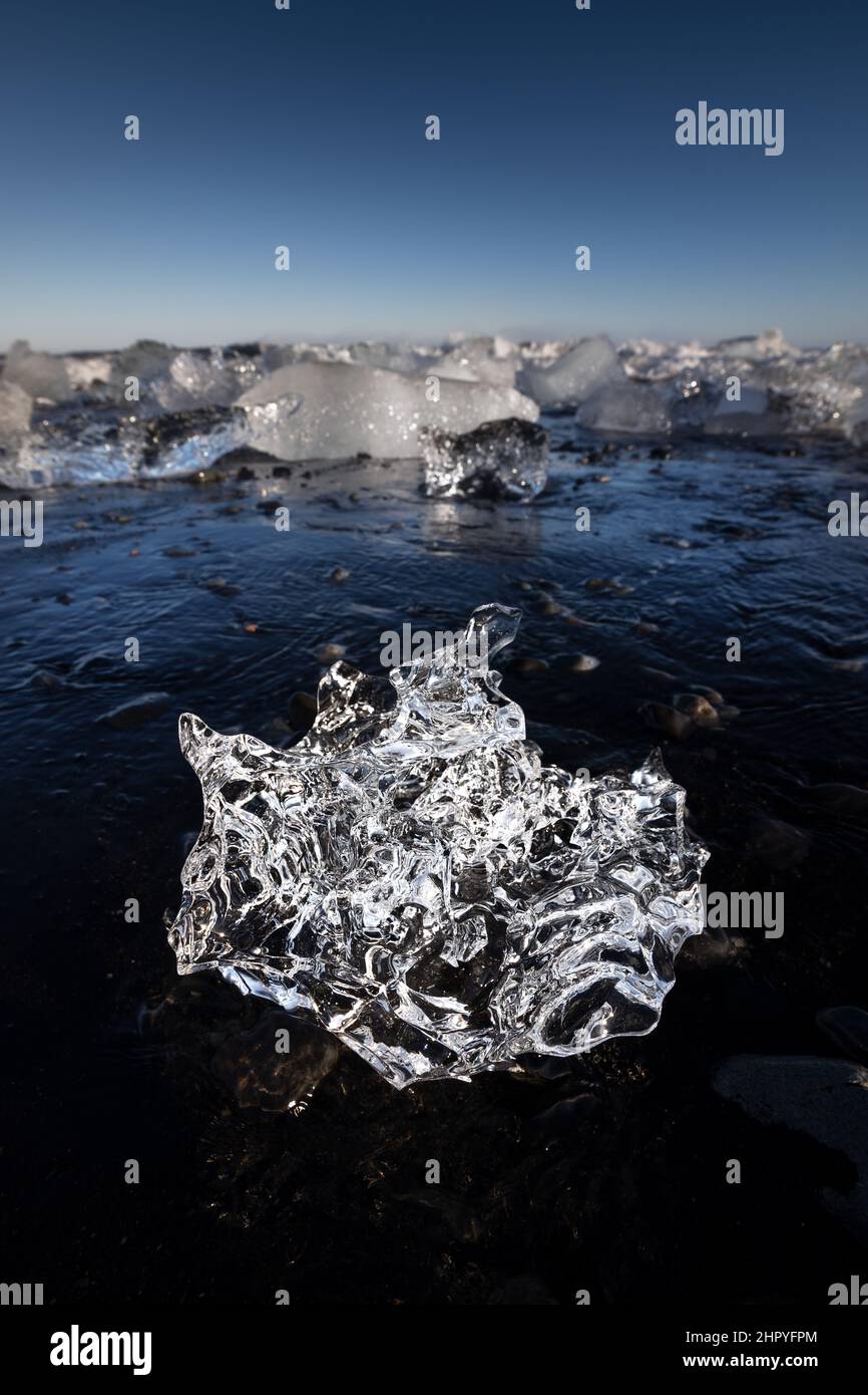 Picture of a shiny ice formation on the Diamond beach in the Jokulsarlon lagoon in Iceland Stock Photo
