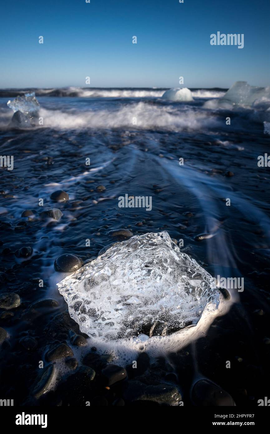 Picture of a shiny ice formation on the Diamond beach in the Jokulsarlon lagoon in Iceland Stock Photo