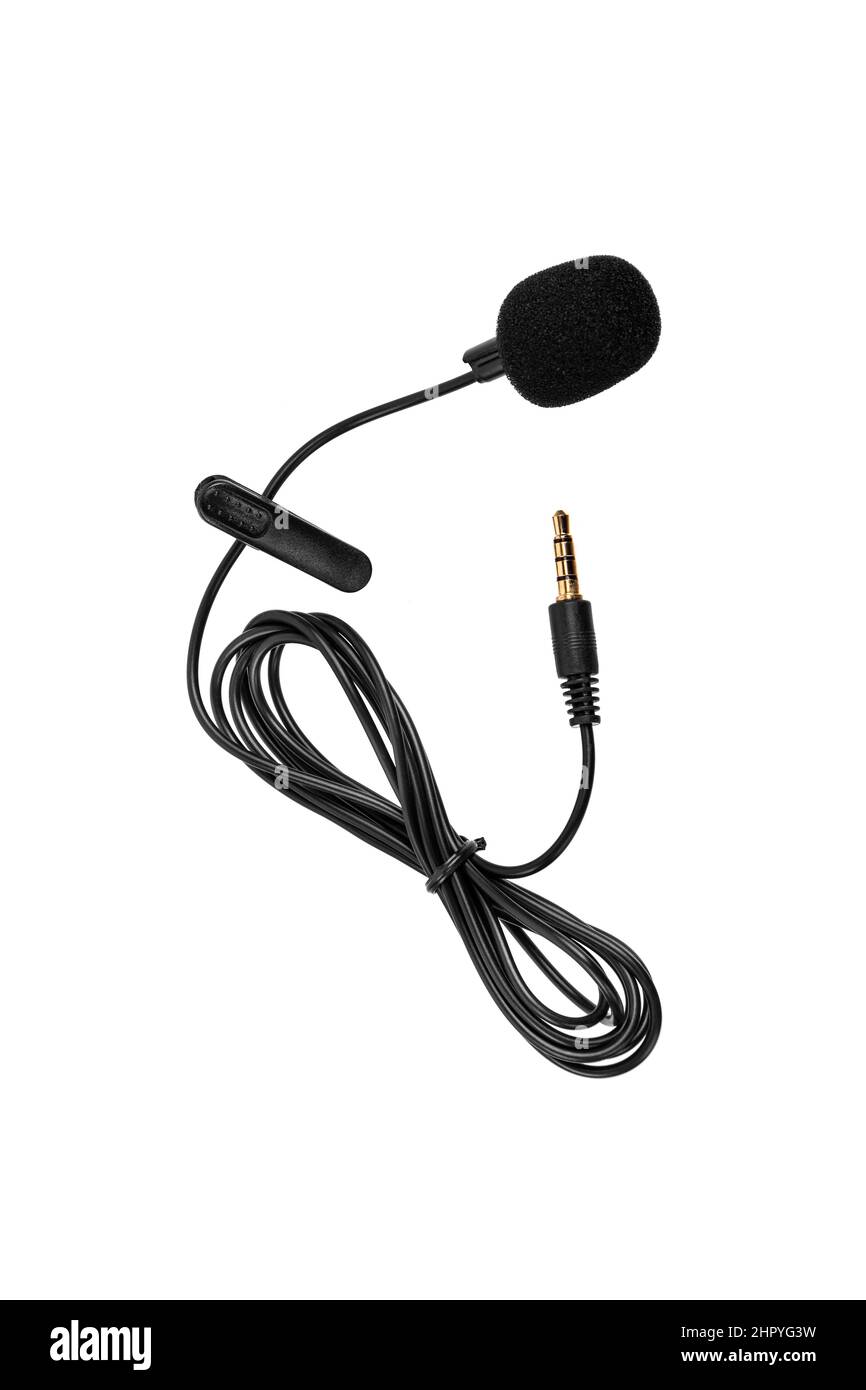 Lapel microphone. Small discreet wired microphone with wind protection