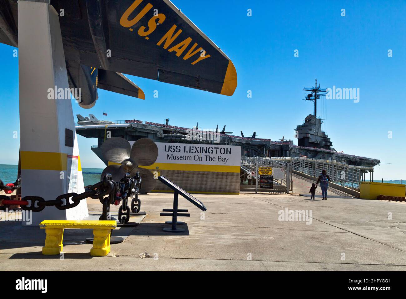 USS Lexington WW2 Aircraft Carrier (CV16) 'Museum On The Bay', A-4 Skyhawk  fighter jet aircraft. Stock Photo