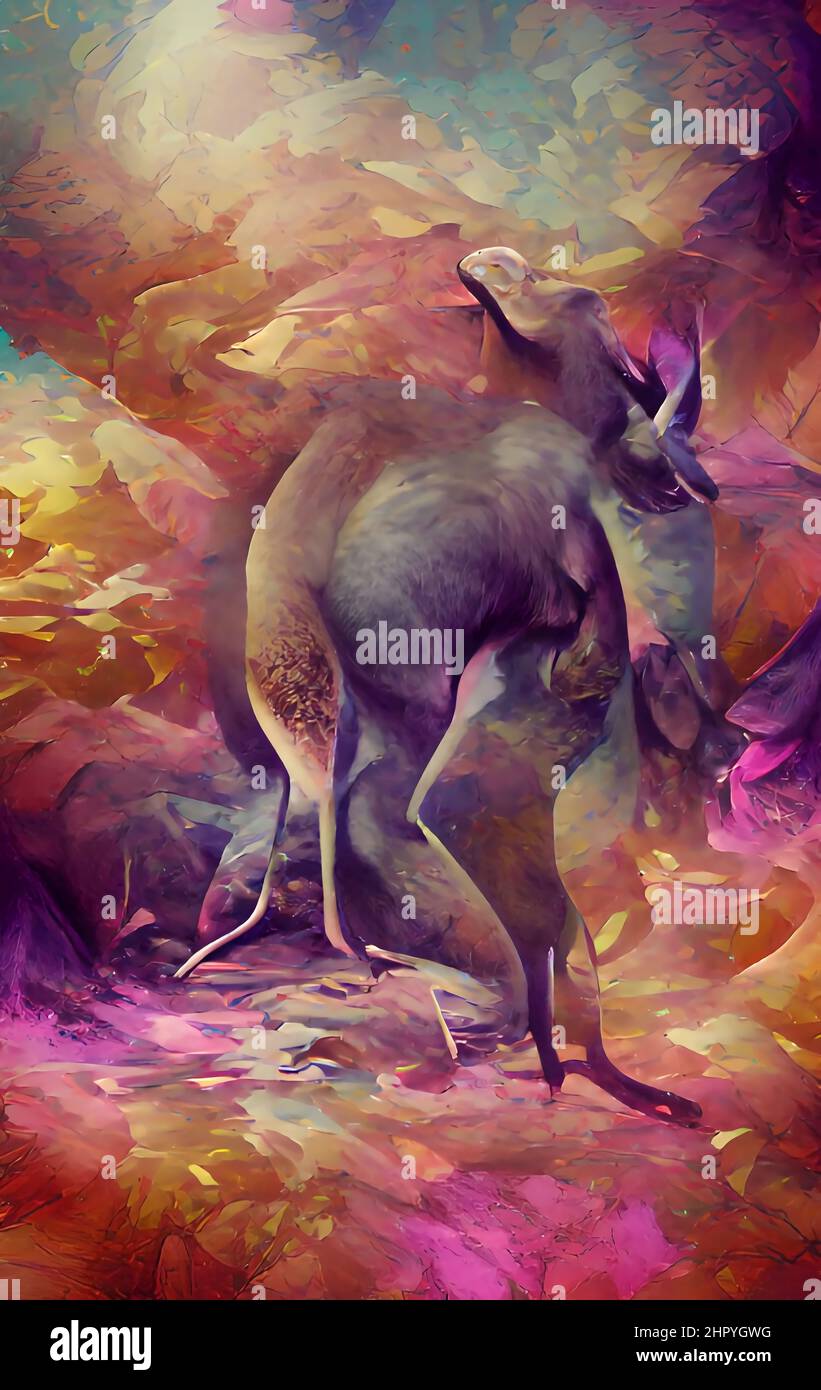 Abstract graphic illustration of a kangaroo on a colorful background ...