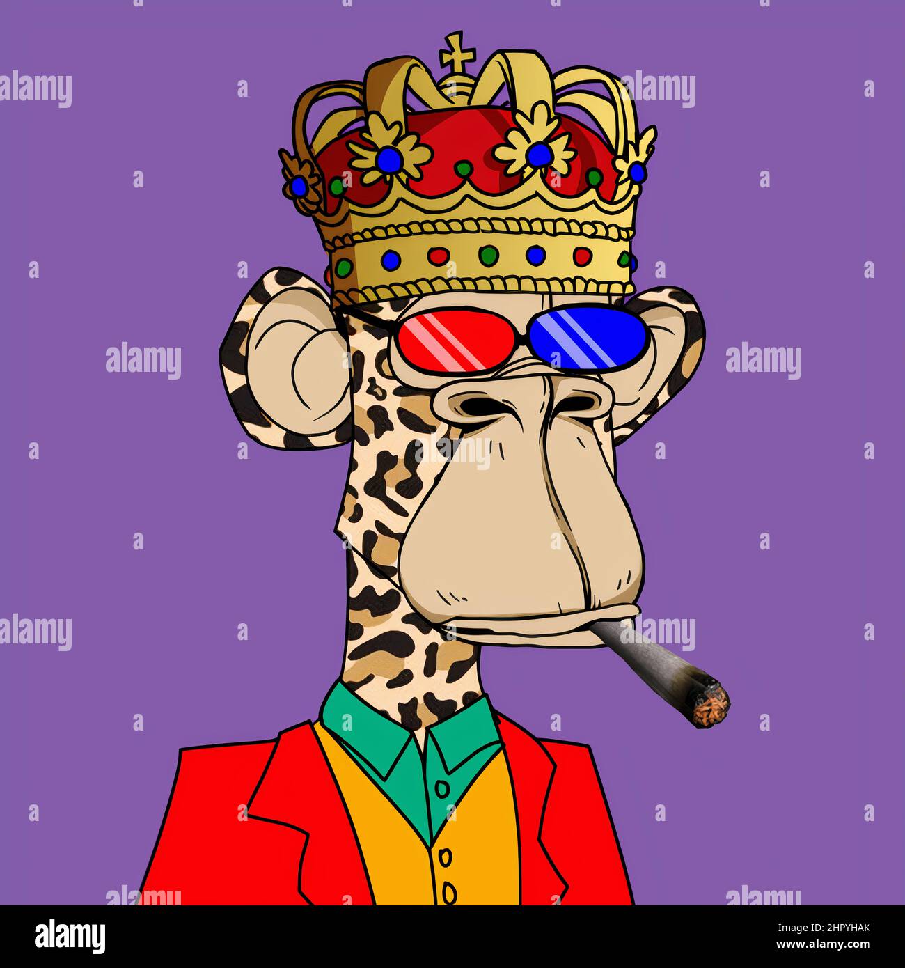king monkey cigarette Cartoon Illustration design of the king monkey with a crown and smoking a  cigarette Stock Photo