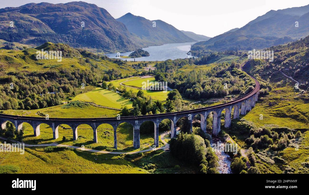 View of a famous Glenfinnan viaduct, Scotland, United Kingdom Stock