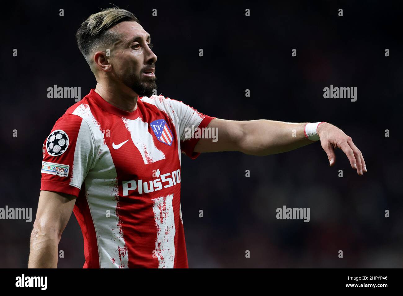 Madrid, Spain, 23rd February 2022. Hector Herrera of Atletico Madrid reacts during the UEFA Champions League match at Estadio Metropolitano, Madrid. Picture credit should read: Jonathan Moscrop / Sportimage Stock Photo