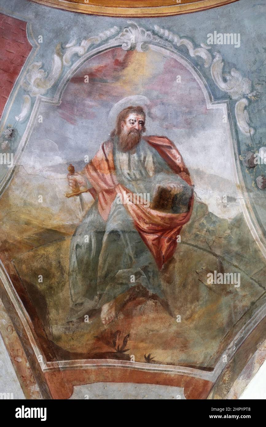 Saint Paul, fresco in the Church of All Saints in Sesvete, Croatia Stock Photo
