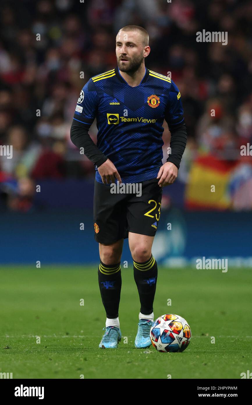 Madrid, Spain, 23rd February 2022. Luke Shaw of Manchester United during the UEFA Champions League match at Estadio Metropolitano, Madrid. Picture credit should read: Jonathan Moscrop / Sportimage Stock Photo