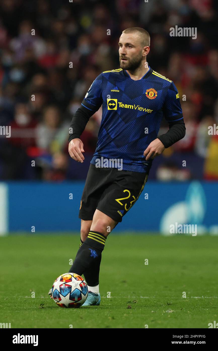 Madrid, Spain, 23rd February 2022. Luke Shaw of Manchester United during the UEFA Champions League match at Estadio Metropolitano, Madrid. Picture credit should read: Jonathan Moscrop / Sportimage Stock Photo