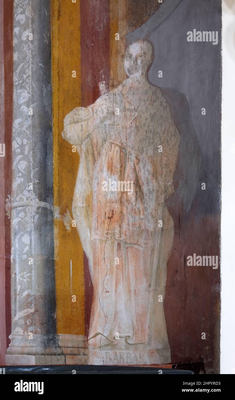 Saint Barbara, altar of Saint Catherine of Alexandria in the Church of All Saints in Sesvete, Croatia Stock Photo