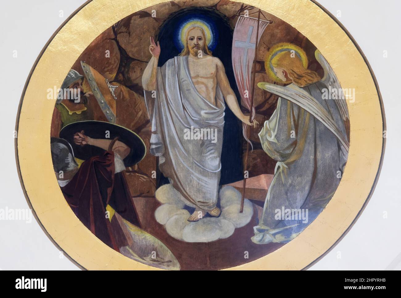 Resurrection of Christ, fresco in the Church of All Saints in Sesvete, Croatia Stock Photo