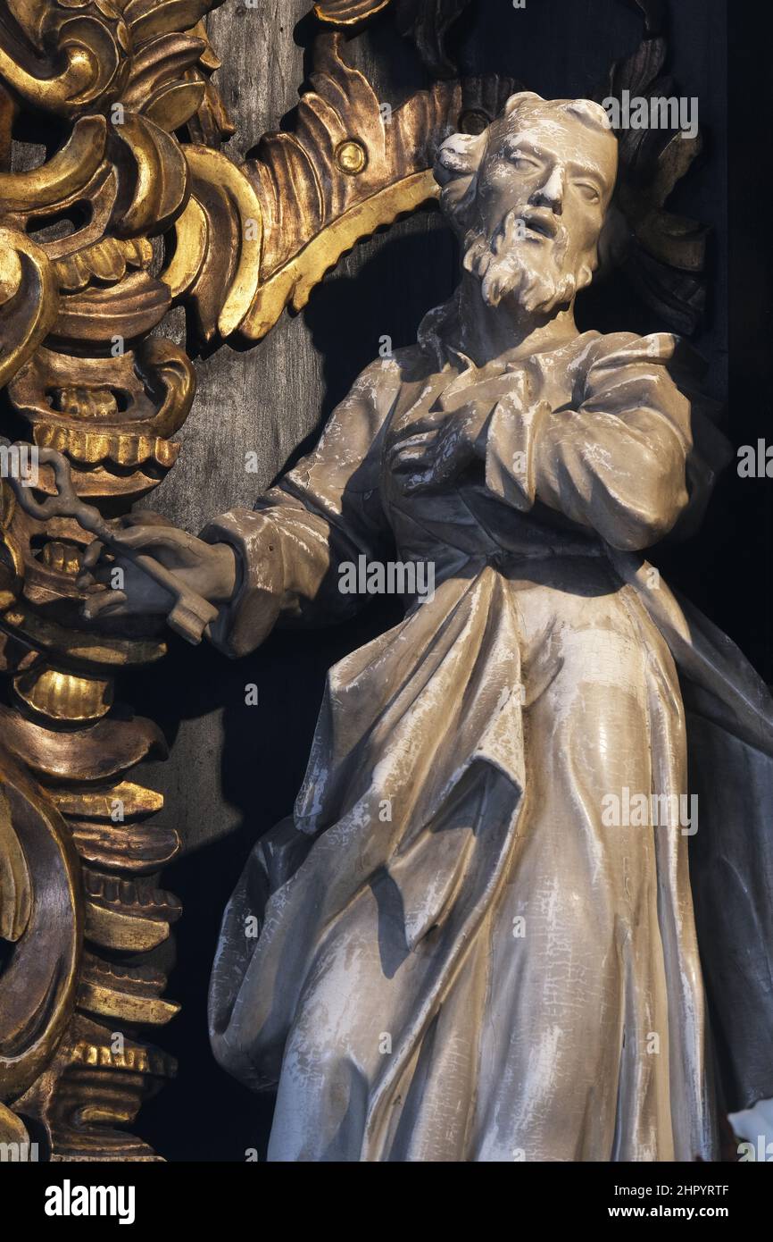 Saint Peter, statue in the chapel of Our Lady of the Kamenita vrata (Stone Gate) in Zagreb, Croatia Stock Photo