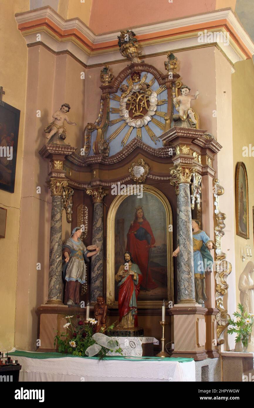 Altar of Saint Barbara in the church of Saint John the Baptist in Gornja Jelenska, Croatia Stock Photo