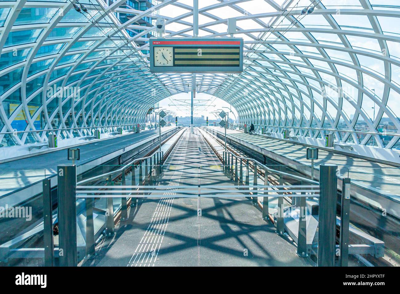 Central Train Station The Hague with RandstadRail - HTM metro station. The Hague, The Netherlands Stock Photo