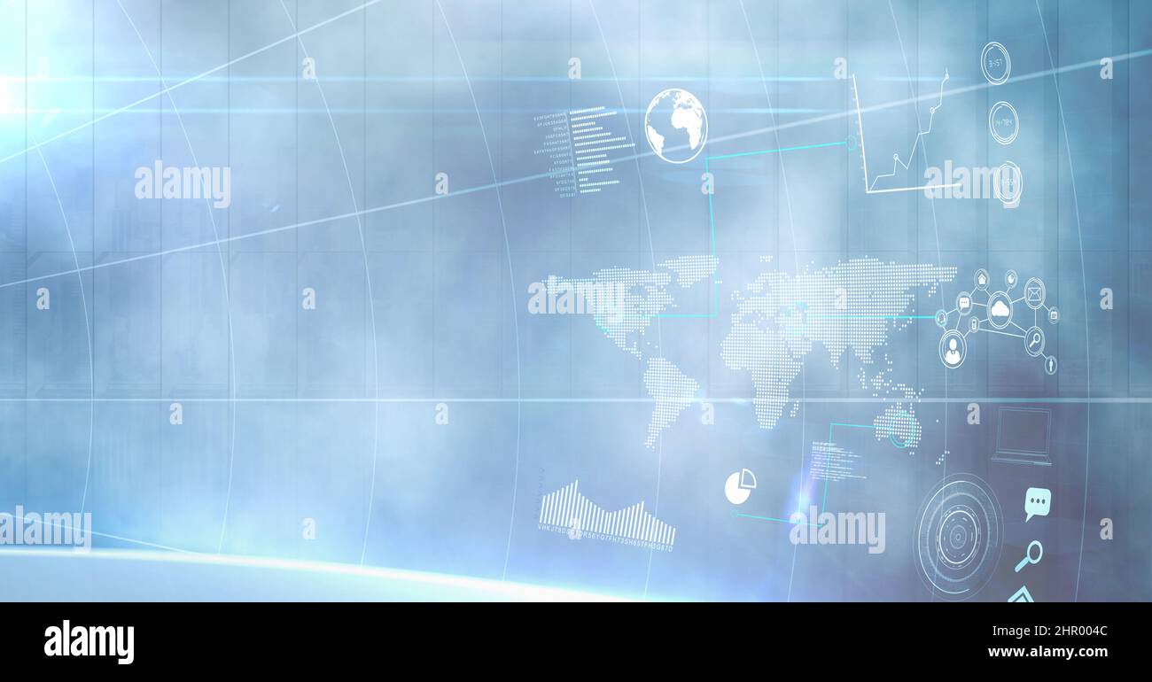 Digital interface with data processing against blue spot of light Stock ...