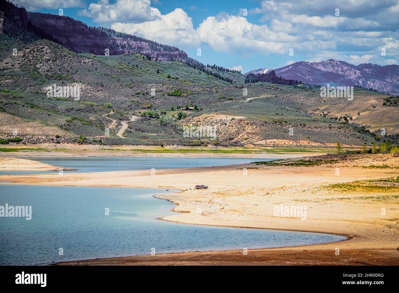 Almost dried up Blue Mesa Reservoir near Gunnison Colorado USA with