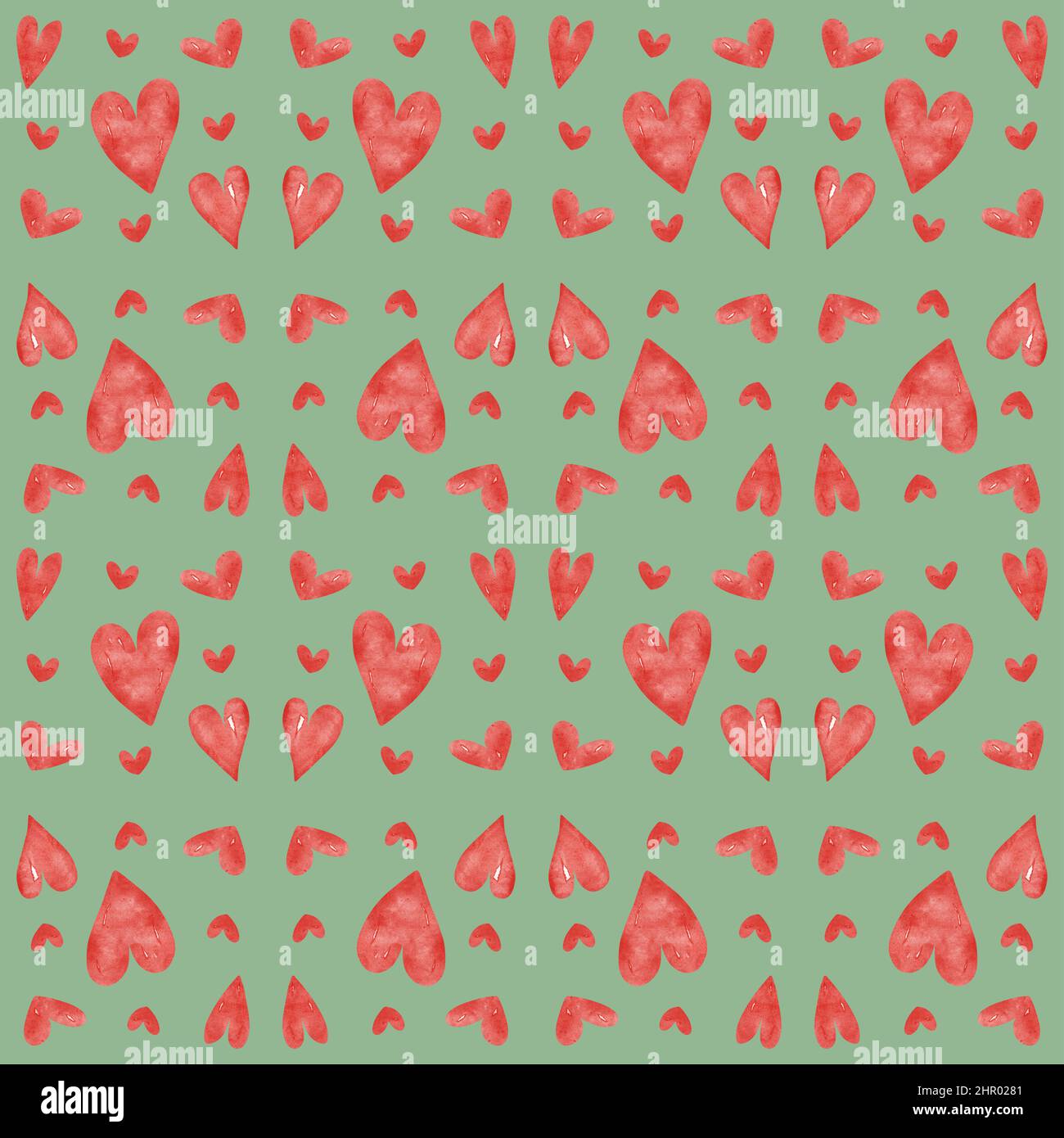 Seamless pattern with red watercolor hearts Stock Photo