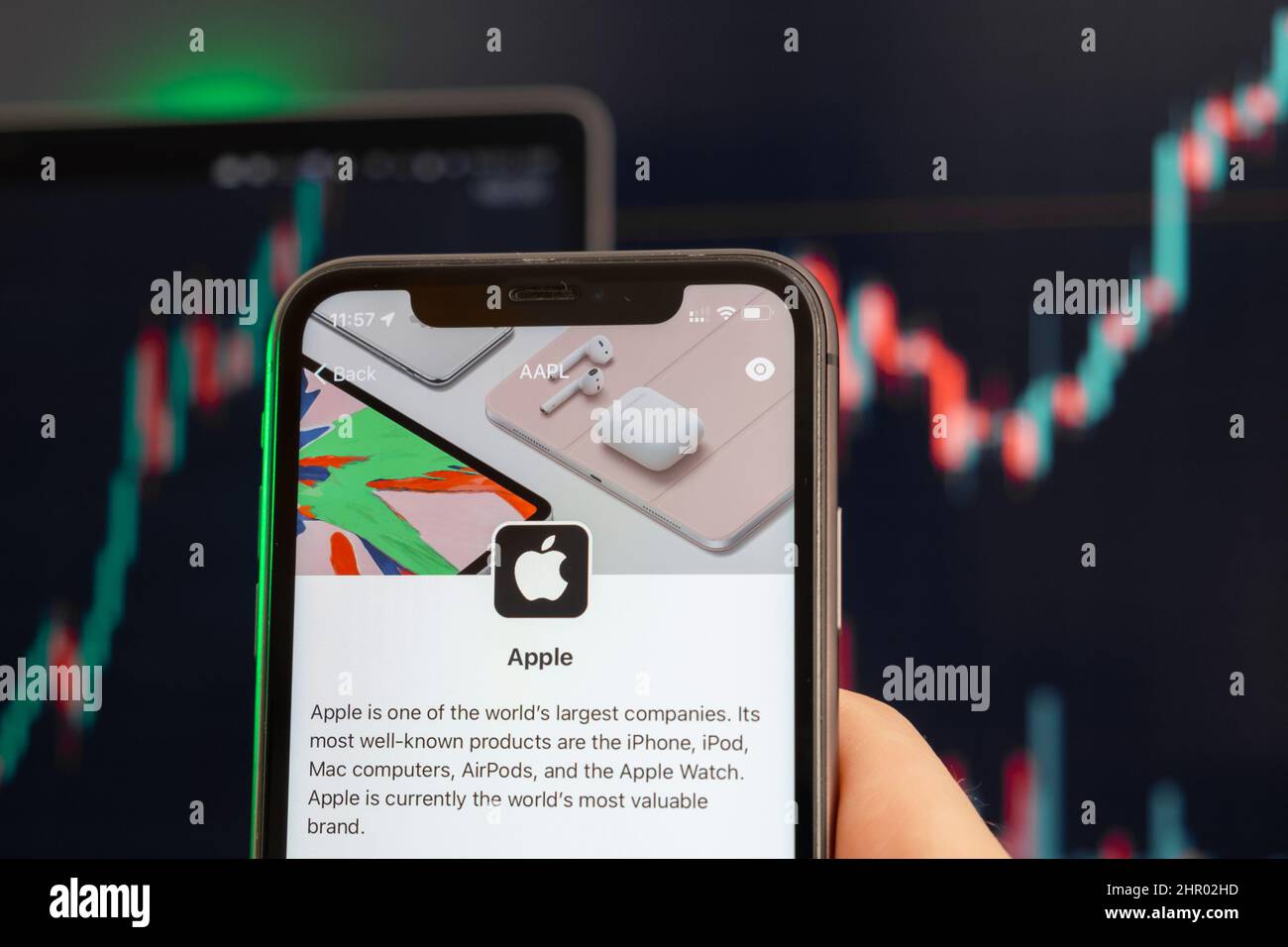 Apple stock price increasing on the trading market with uptrend line