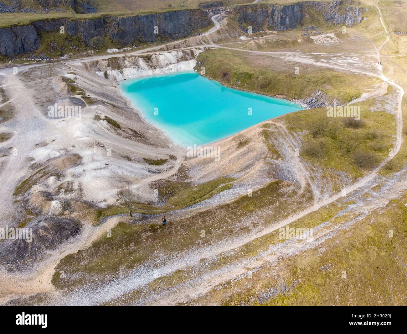 An aerial view of the dangerous and toxic Blue Lagoon lake situated