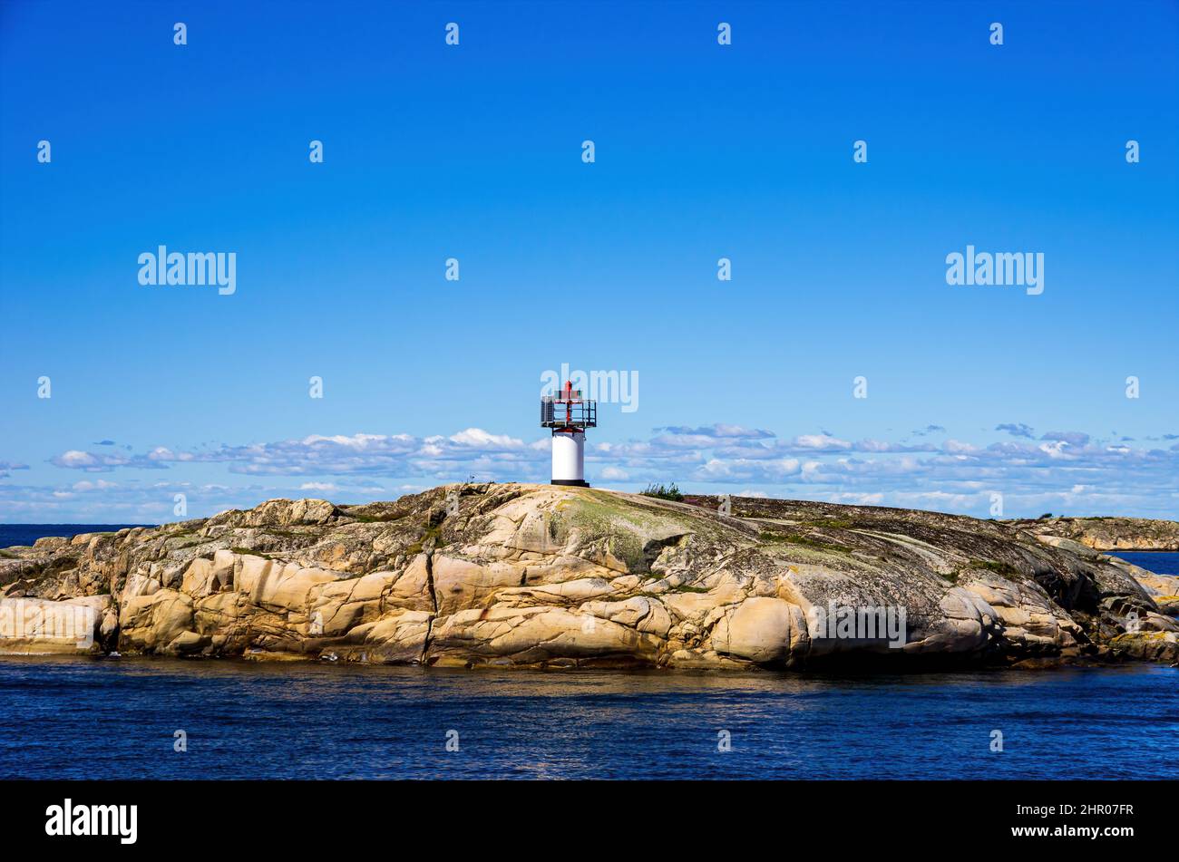 Navigation mark on a skerry off Strömstad, Bohuslän, Västra Götalands län, Sweden. Stock Photo