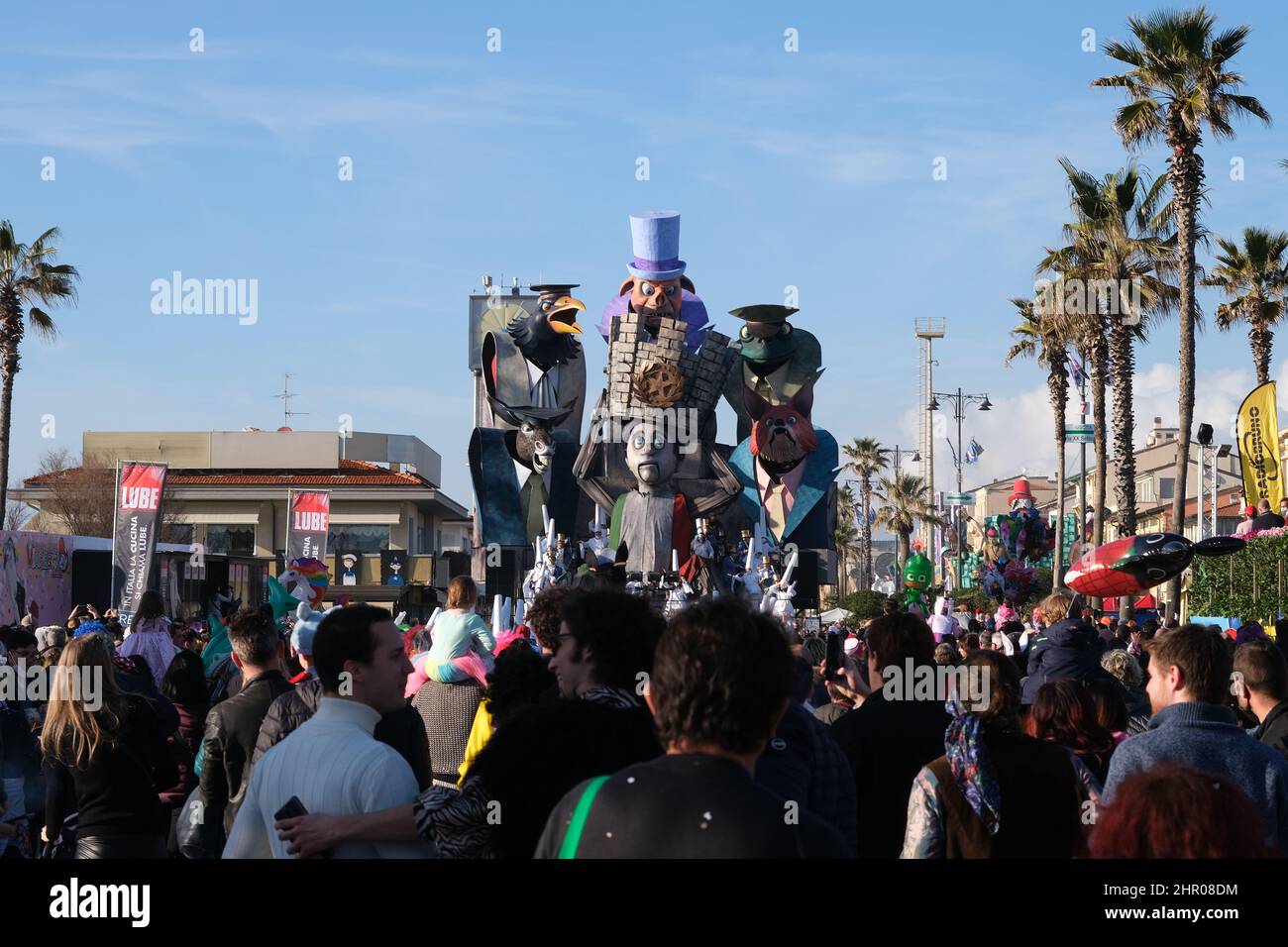 Photos of the parade floats for the carnival of viareggio, in the north