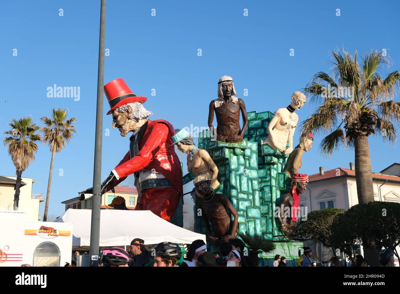 Photos of the parade floats for the carnival of viareggio, in the north