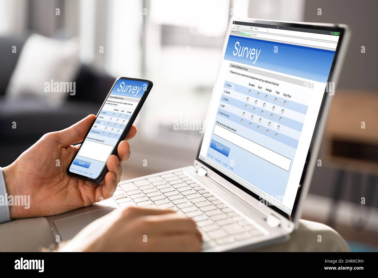 Digital Online Research Survey Form On Mobile Phone Screen Stock Photo