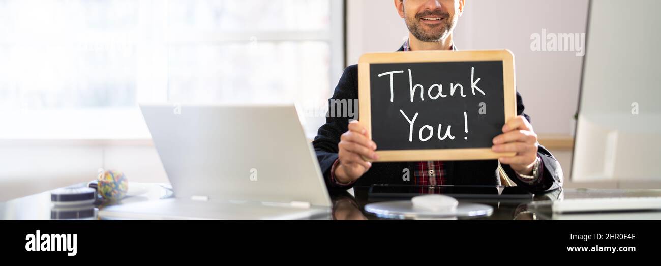 Thank You Corporate Job Appreciation Sign. Grateful Business Man Stock Photo