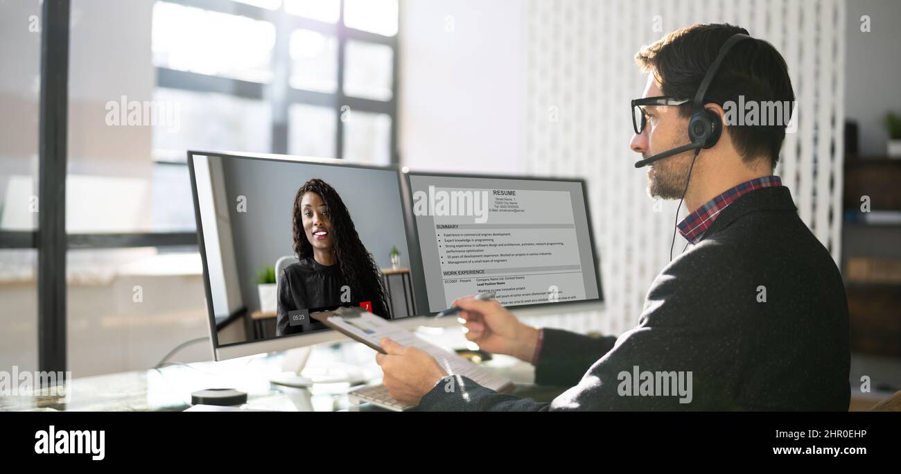 Virtual Job Interview Webcast Using Online Video Conference Stock Photo