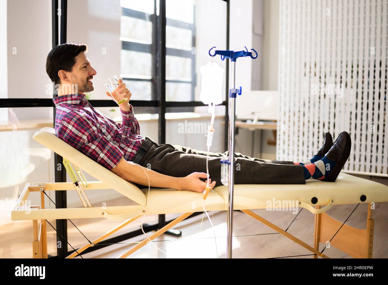 Vitamin Therapy IV Drip Infusion In Man Blood Stock Photo Alamy