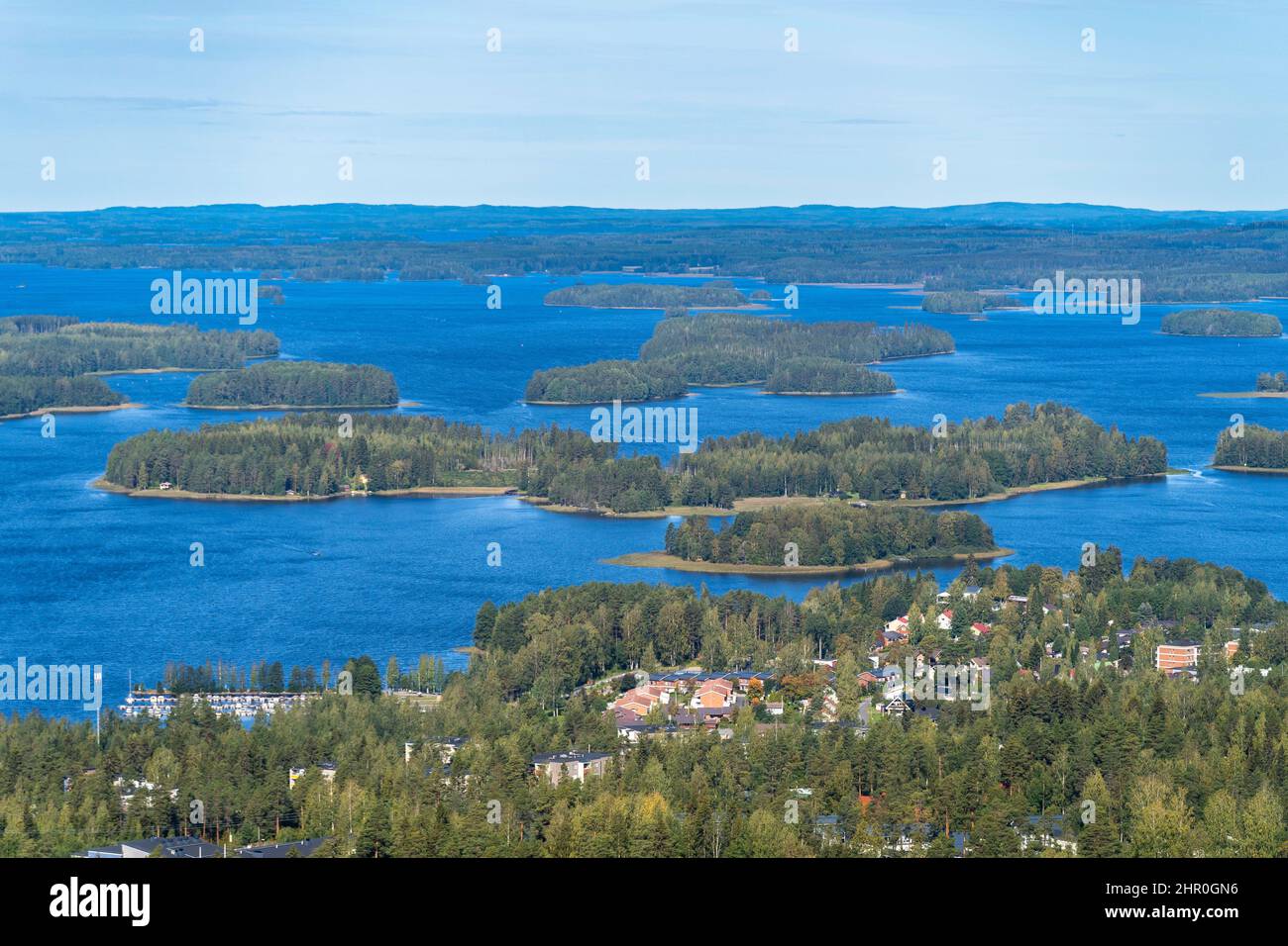 Landscape of lakes and forests seen from Puijo Tower, Kuopio, Finland Stock Photo