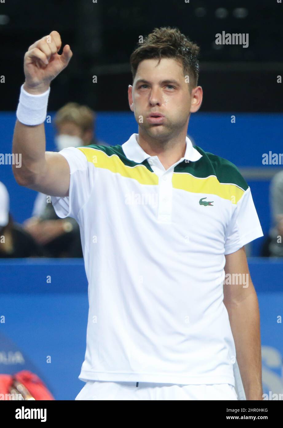 Filip Krajinovic of Serbia in action against Damir Dzumhur of