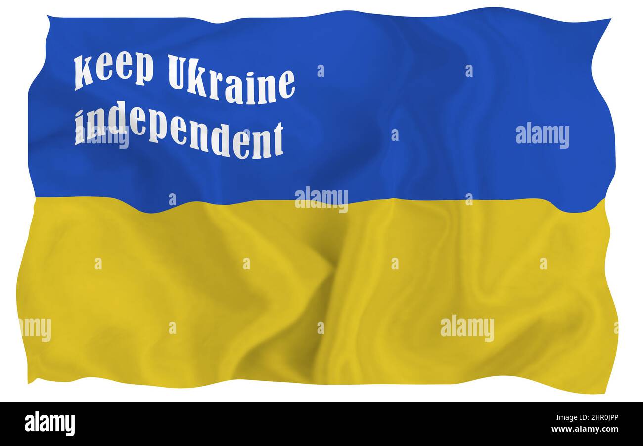 Keep ukraine independent text on a waving Ukranian flag Stock Photo