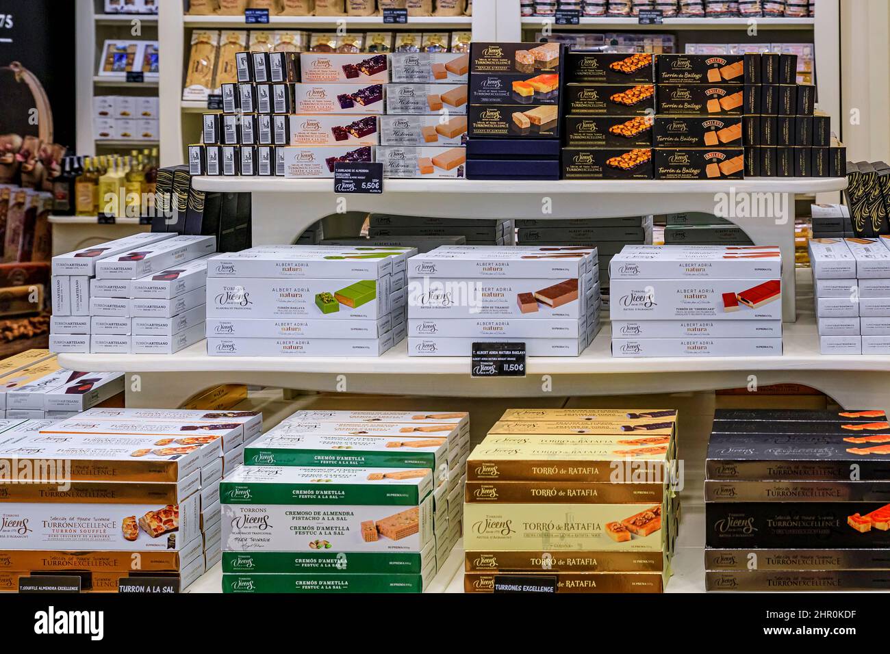 Madrid, Spain June 28, 2021 Chocolate bars on display at Torrons