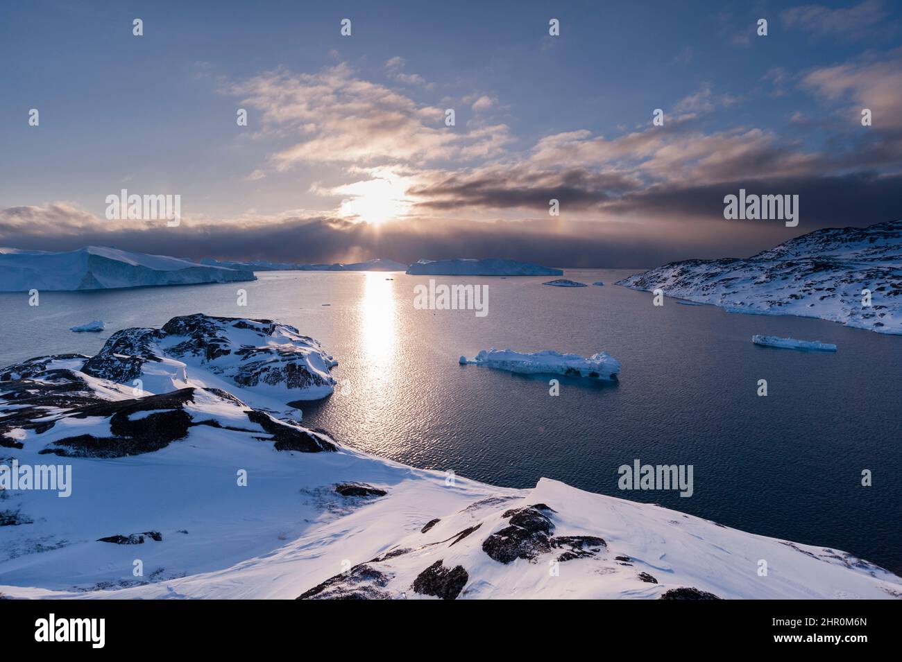 A View Of Ilulissat Icefjord An UNESCO World Heritage Site At Sunset 