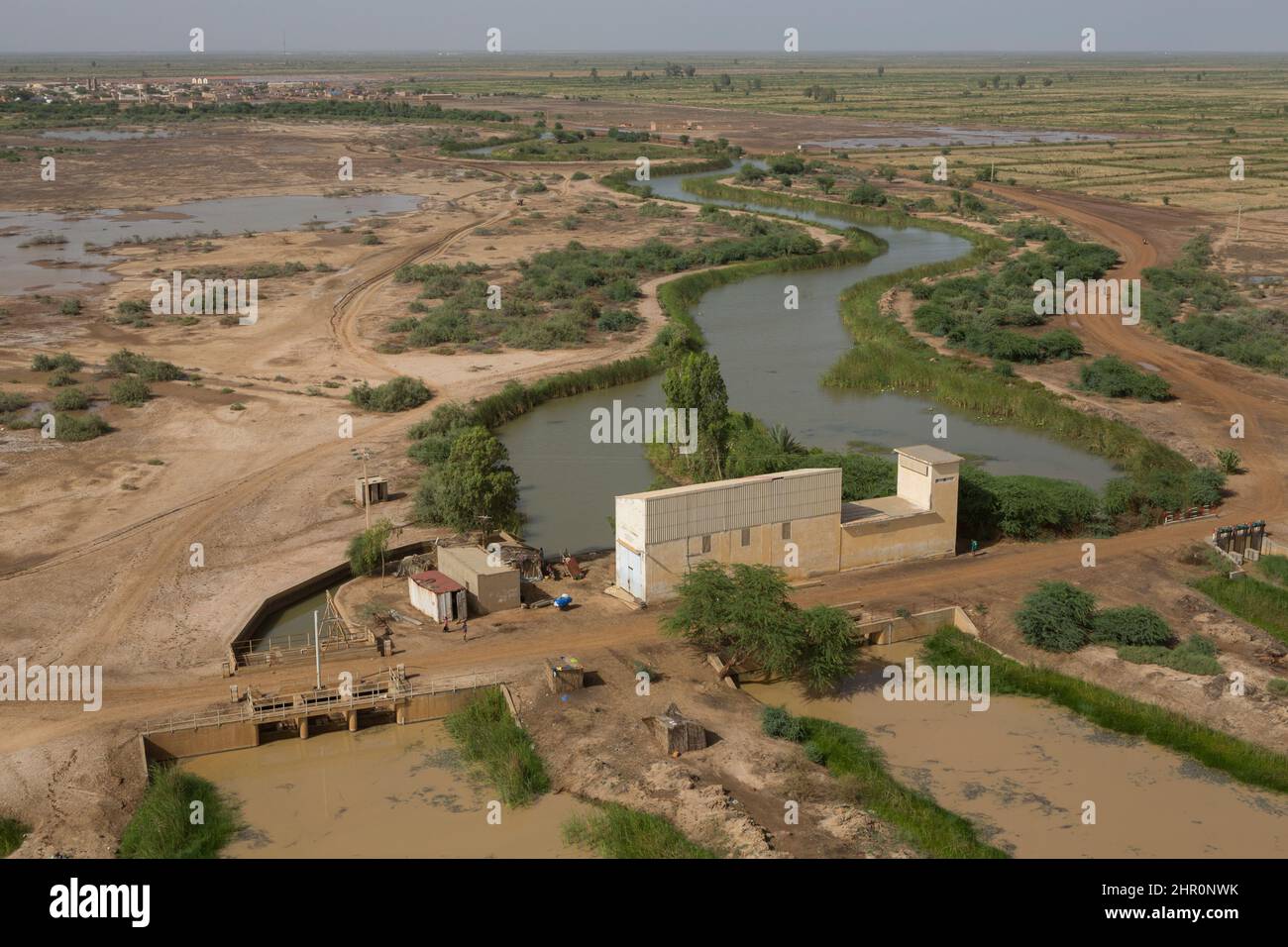 Irrigation infrastructure in the Senegal River Delta Stock Photo