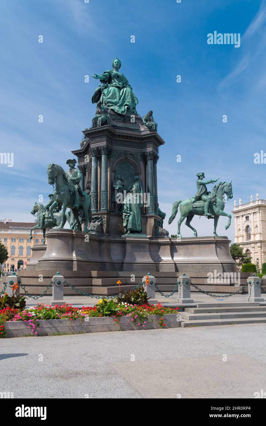 Maria Theresia monument at Maria Theresien Platz town square with Naturhistorisches Museum Wien in the background. It took 13 years to finish. Finally Stock Photo