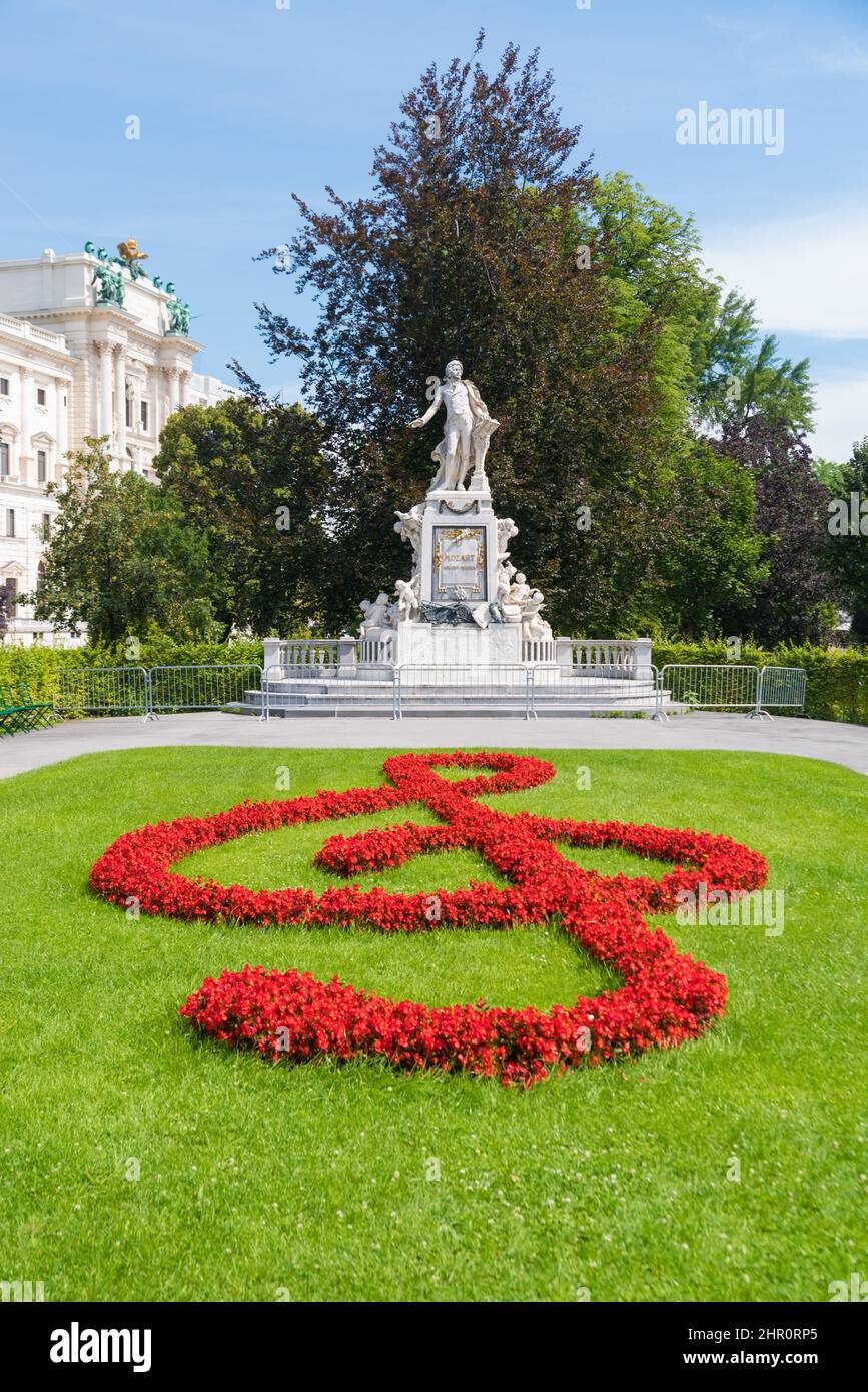 he Mozart Monument ( German: Mozart-Denkmal) is a monument located in the Burggarten in the city center of Vienna, Austria since 1953. It is dedicated Stock Photo