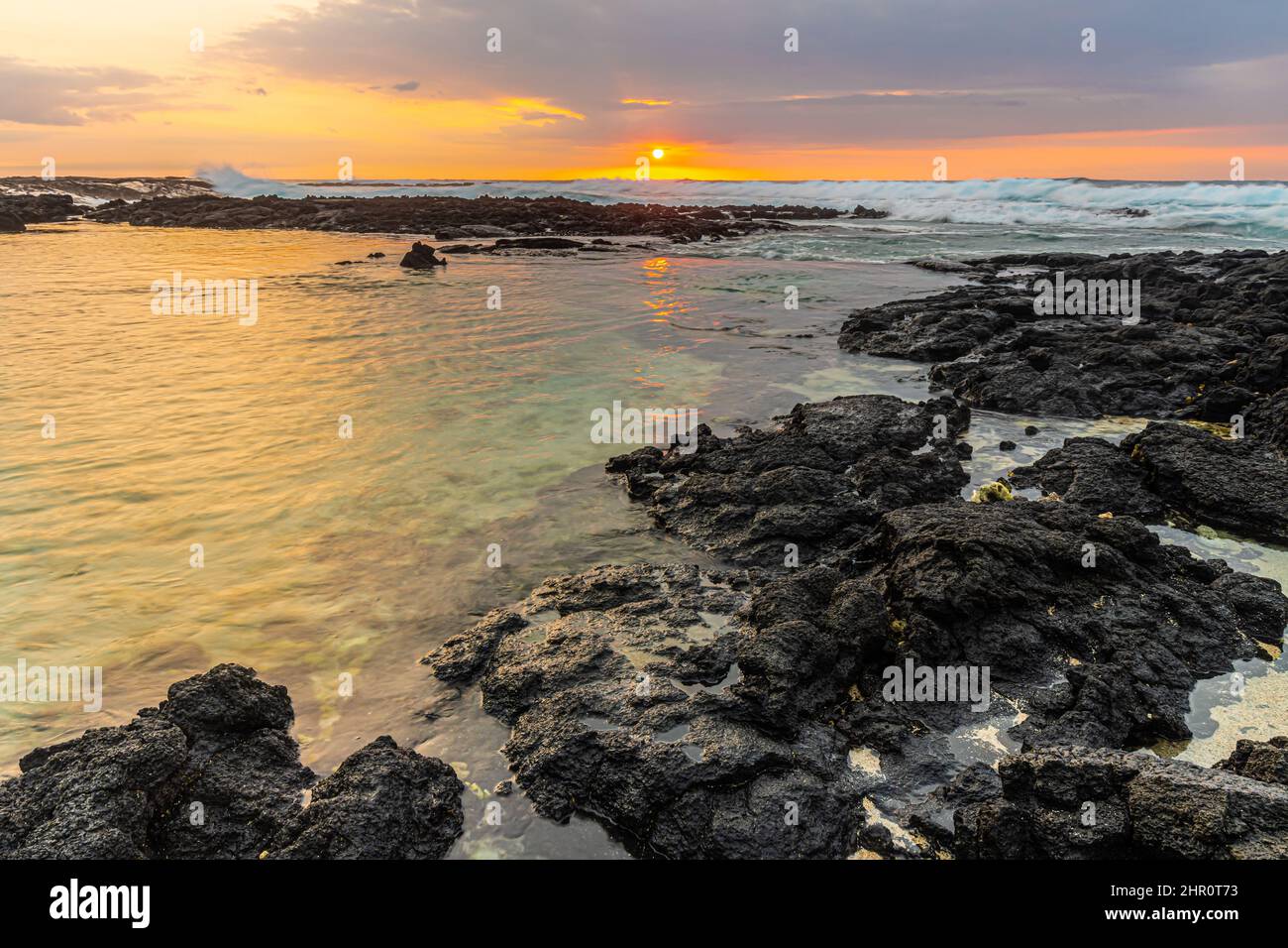 Sunset Over Tide Pools at Miloloi'i Beach Park, Captain Cook, Hawaii
