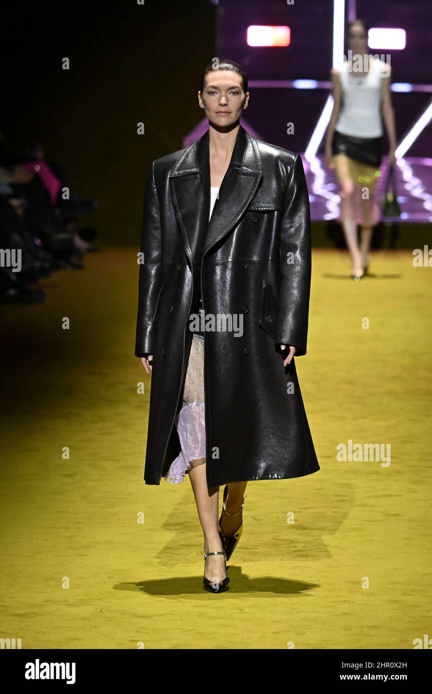 Model Arizona Muse walks on the runway at the Prada fashion show during  Fall Winter 2022 Collections Fashion Show at Milan Fashion Week in Milan,  Italy on February 24, 2022. (Photo by