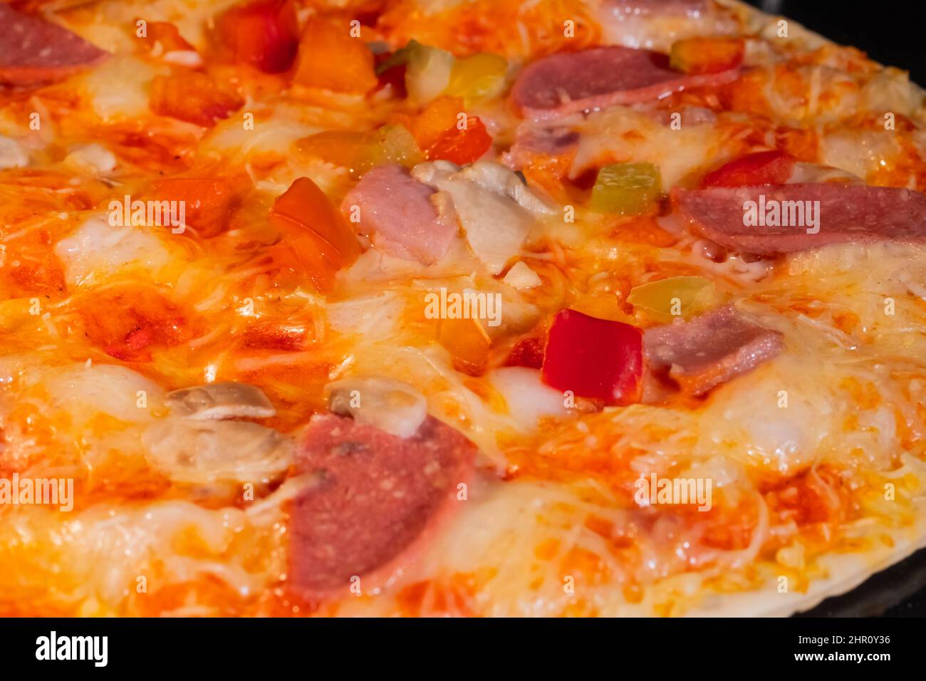 Baked homemade pizza in electric oven at home close up Stock Photo Alamy