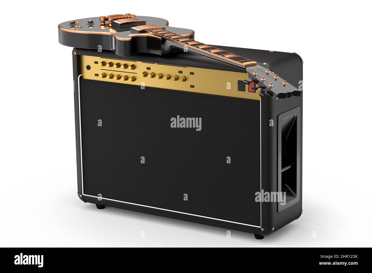 Classical amplifier with acoustic guitar isolated on white background