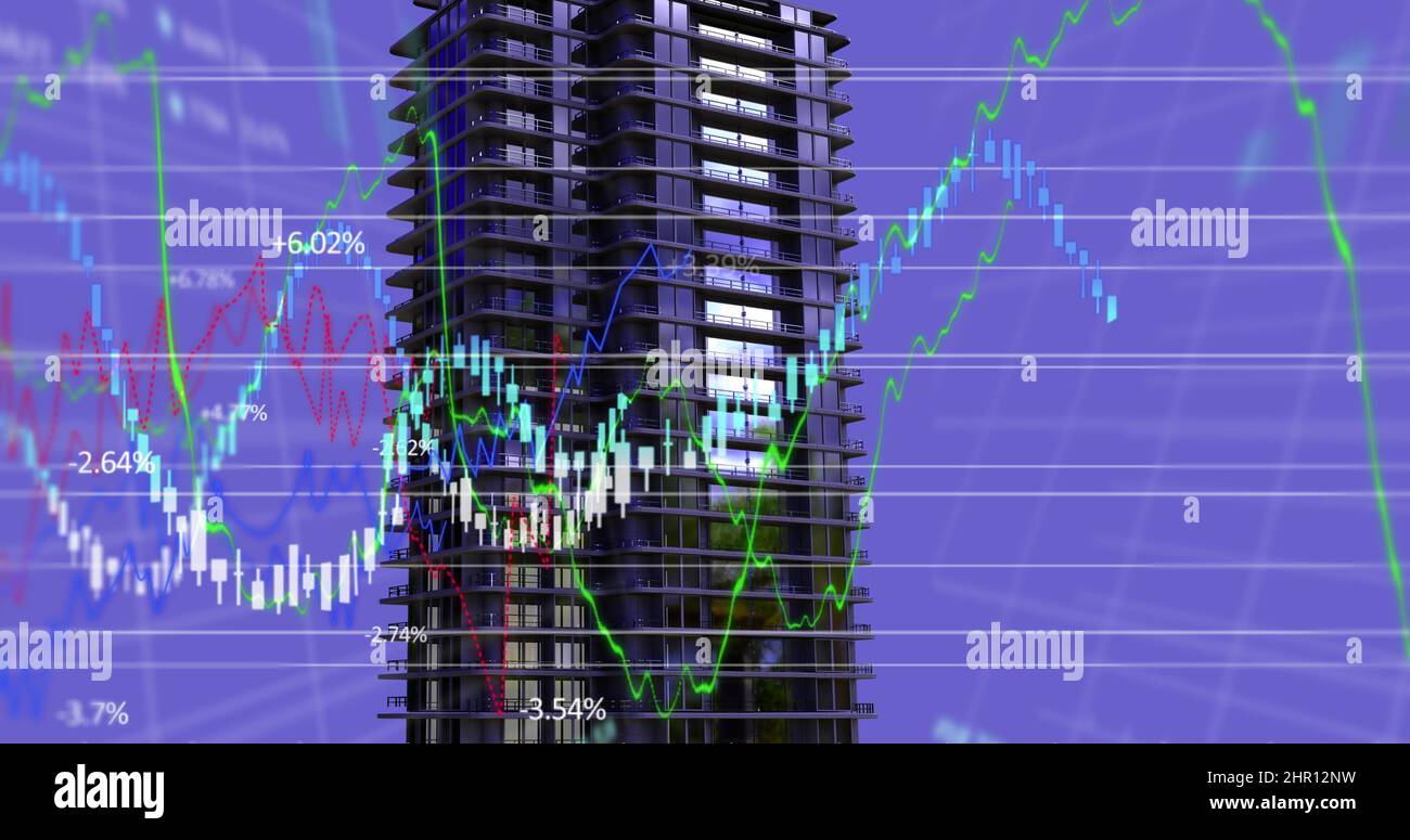 Image of financial data processing over building Stock Photo - Alamy