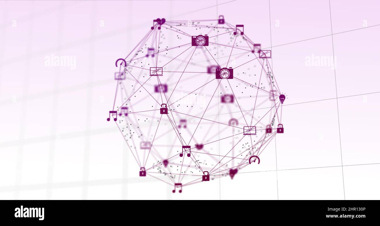 Image of network of connection and icons over white background Stock ...