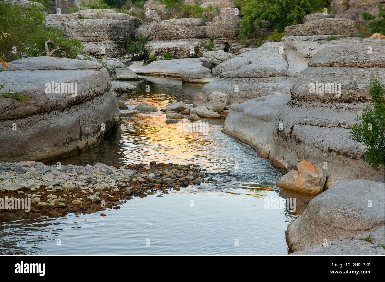 The Auzon at Voguë, mid-mountain stream in spring, Ardeche, France Stock Photo