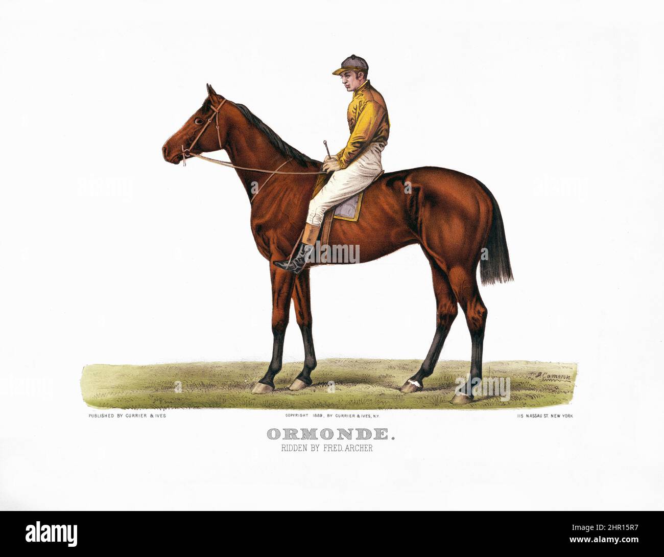 Ormonde: ridden by Fred Archer. Lithographs--Hand-colored 1889. Artwork by John Cameron. Published by Currier & Ives. Stock Photo