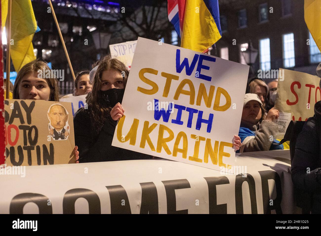 LONDON, FEBRUARY 24 2022 Pro-Ukraine demonstrators protest against Russia's invasiom of the Ukraine. Credit: Lucy North/Alamy Live News Stock Photo