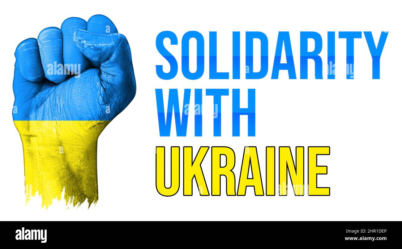 Solidarity With Ukraine Abstract Background with Painted Fist Flag. Patriotic and togetherness concept. Standing with Ukraine backdrop Stock Photo