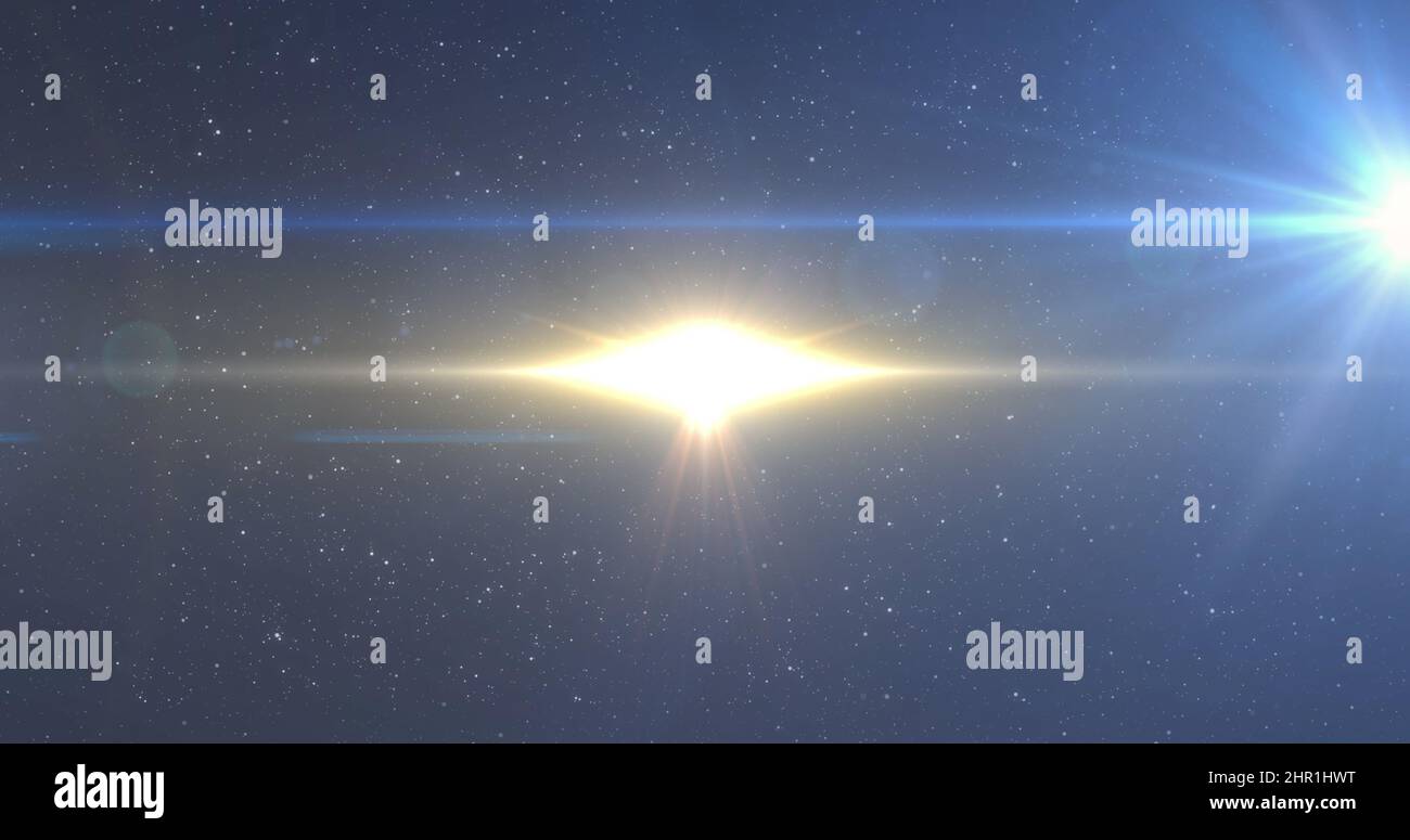 Image of glowing blue and yellow lights moving over spots of light on