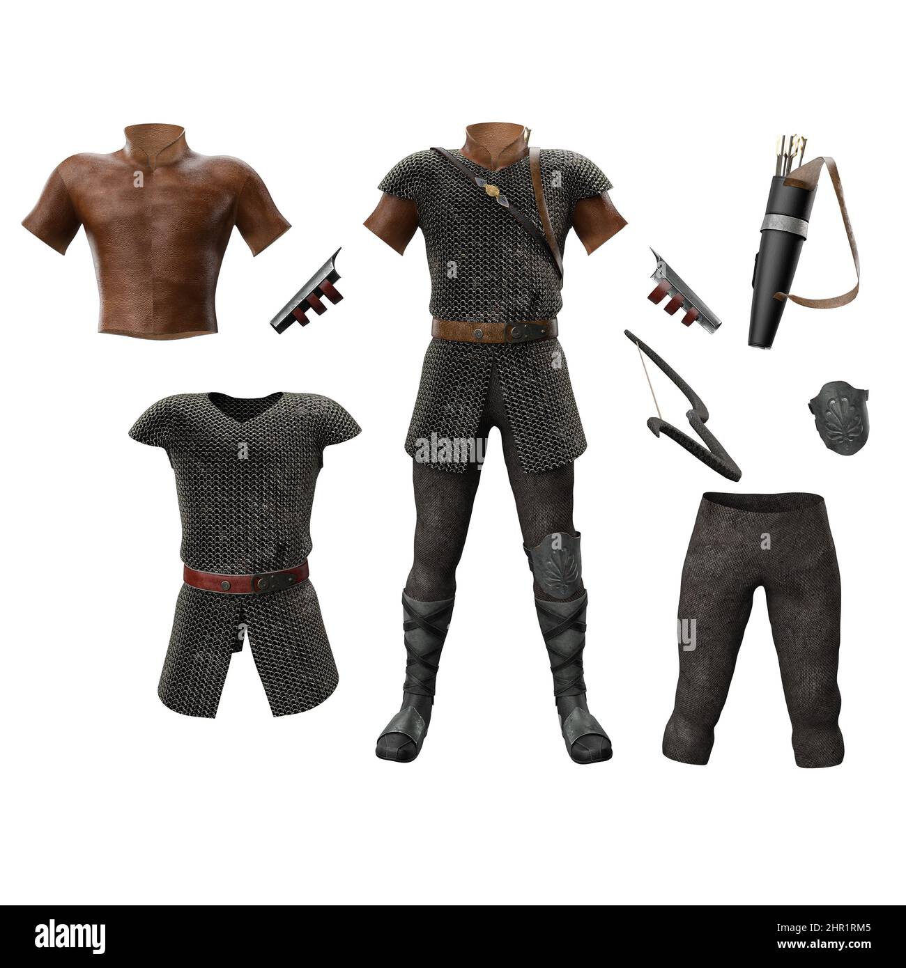 Fantasy adventure clothing on isolated back white background, 3D