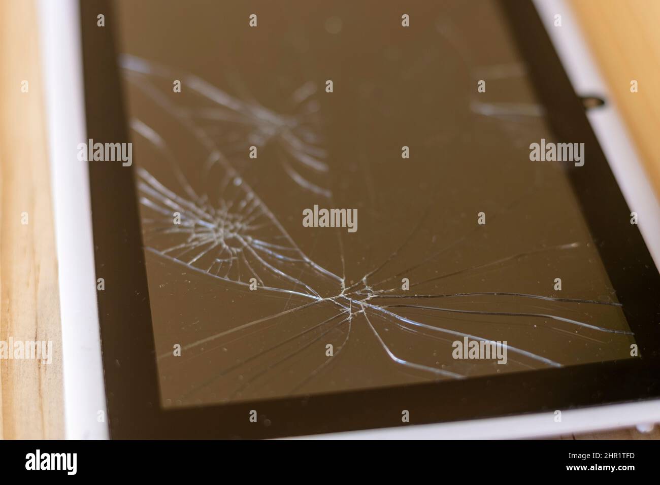 Tablet PC cracked display closeup Stock Photo